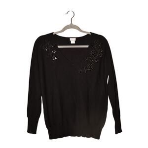 CHICO'S $99 Black Beaded‎ Easy Dolman Sleeve V-Neck Sweater Chico's 0 / US Small